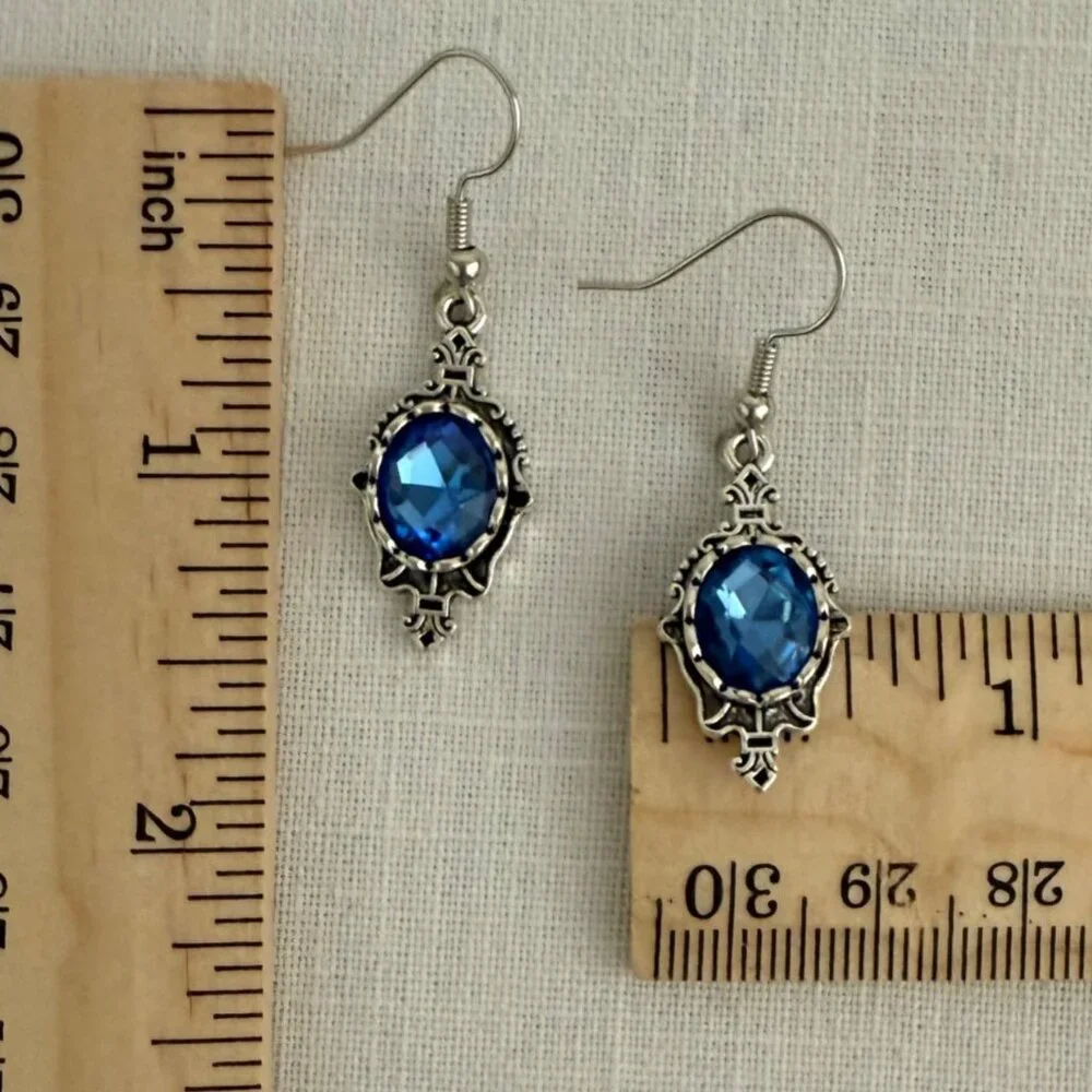 Blue Crystal Silver Plated   Earrings Statement Regency Glam Romantic Jewelry - Picture 3 of 5